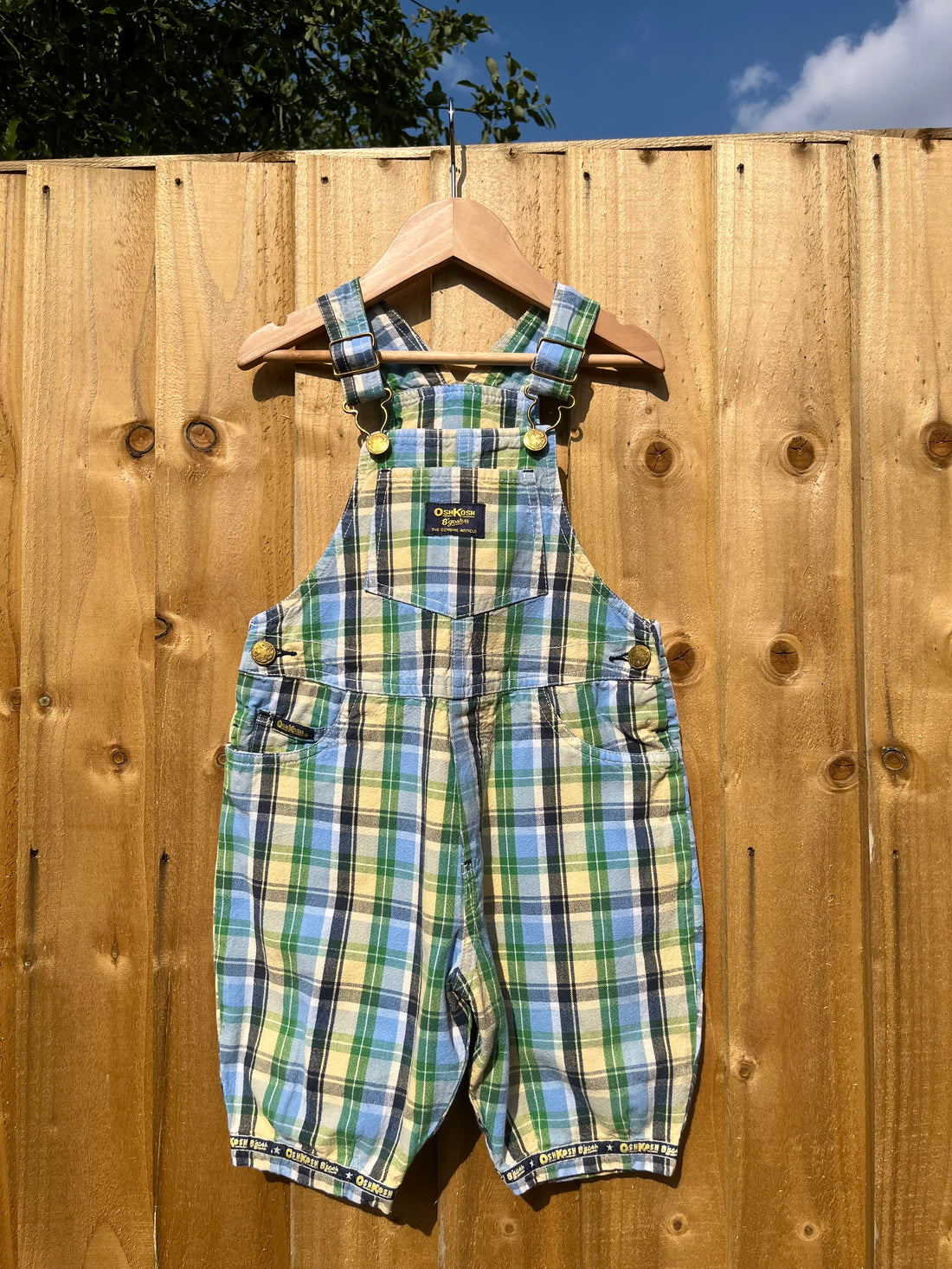 Vintage OshKosh Blue, Green &amp; Yellow Check Shortalls ~ 2-3 Years