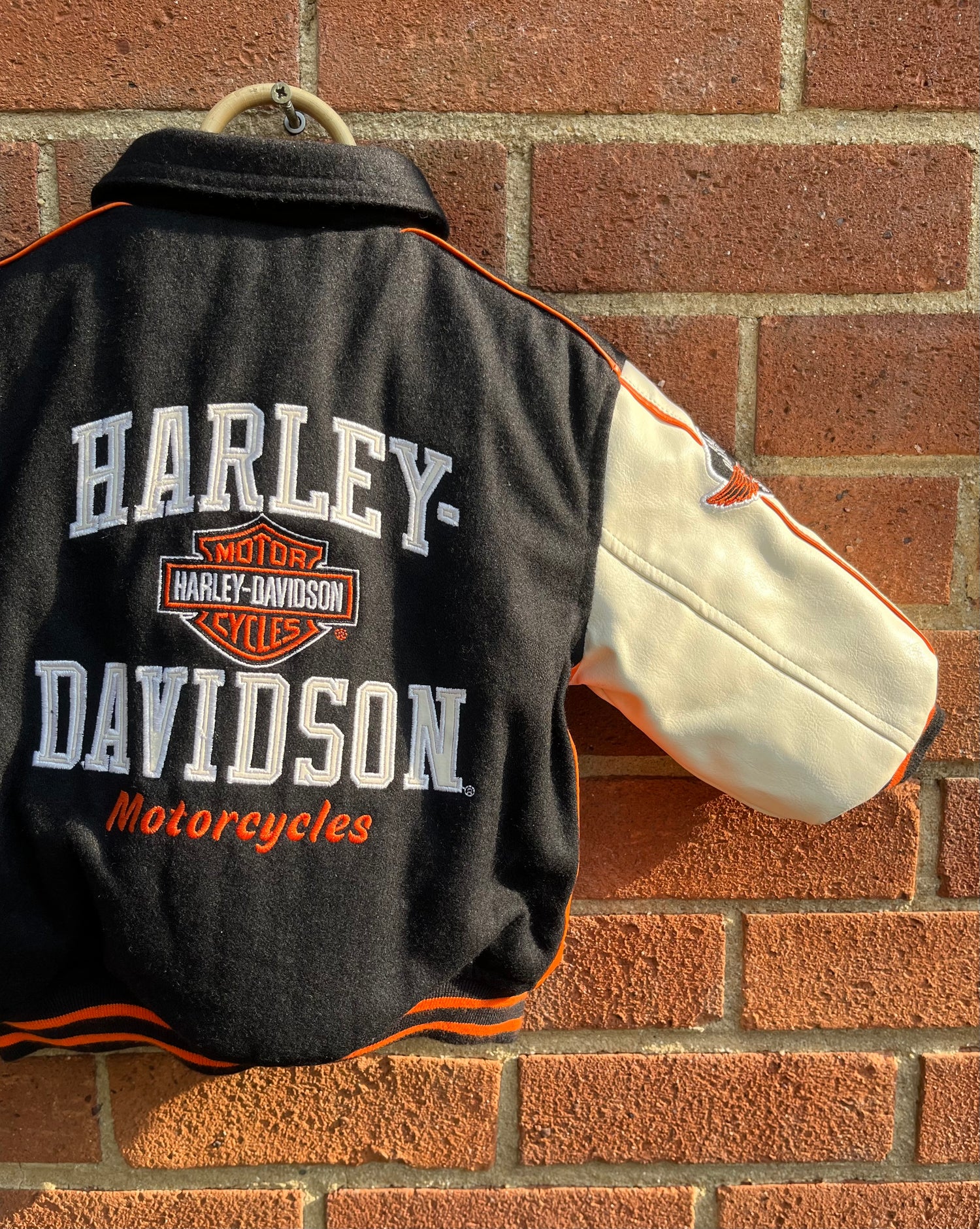 Superb Harley Davidson Black Wool Blend Bomber Jacket W/ Faux Leather Sleeves ~ 18 months