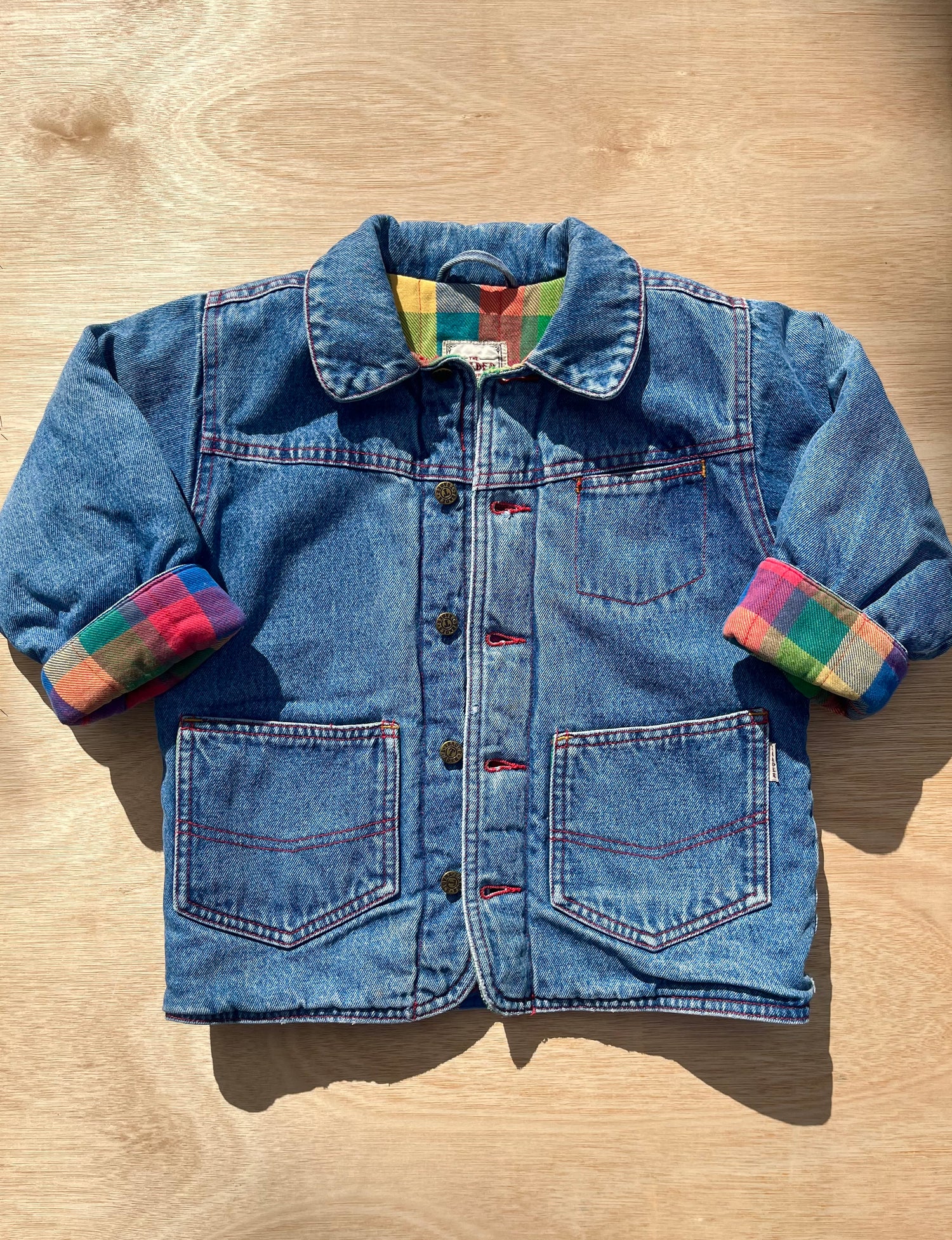 Vintage Padded Thick Denim Jacket W/ Multi-Check Lining ~ 2-3 Years