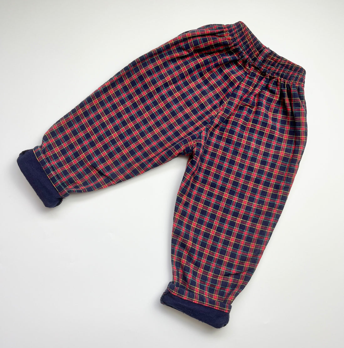 Vintage Ladybird Red &amp; Navy Check Lined Trousers ~ 12 Months