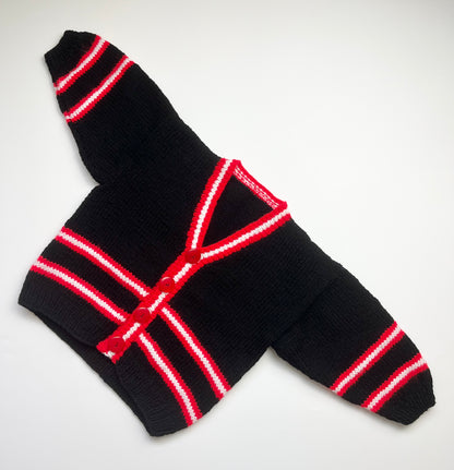 Thick Black Hand Knit W/ Red &amp; White Stripe Detail ~ 18-24 Months