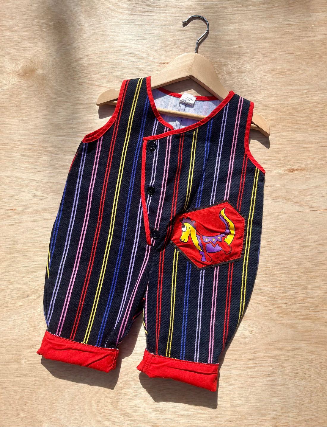 Vintage Bright Striped Denim Romper ~ 6 Months