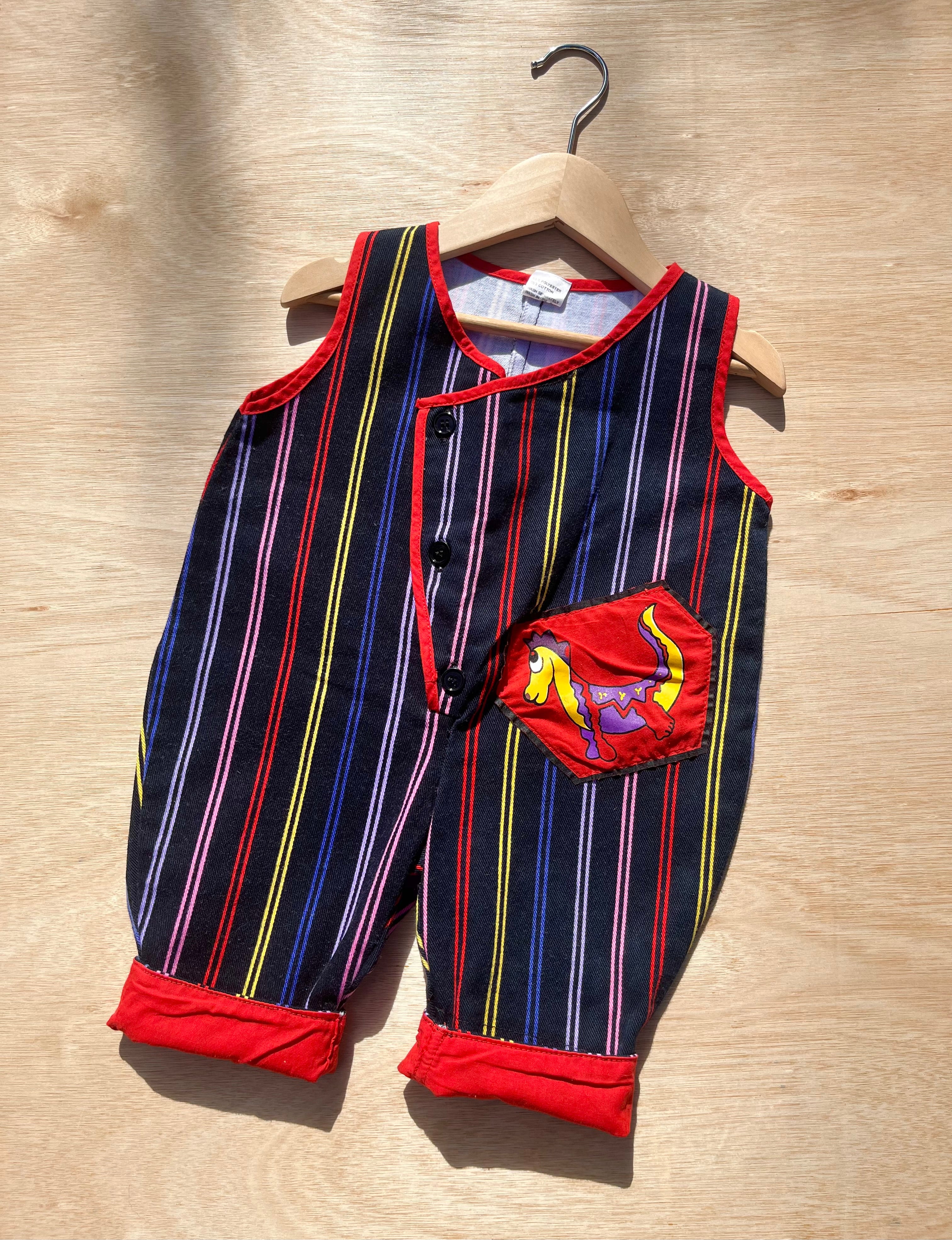 Vintage Bright Striped Denim Romper ~ 6 Months