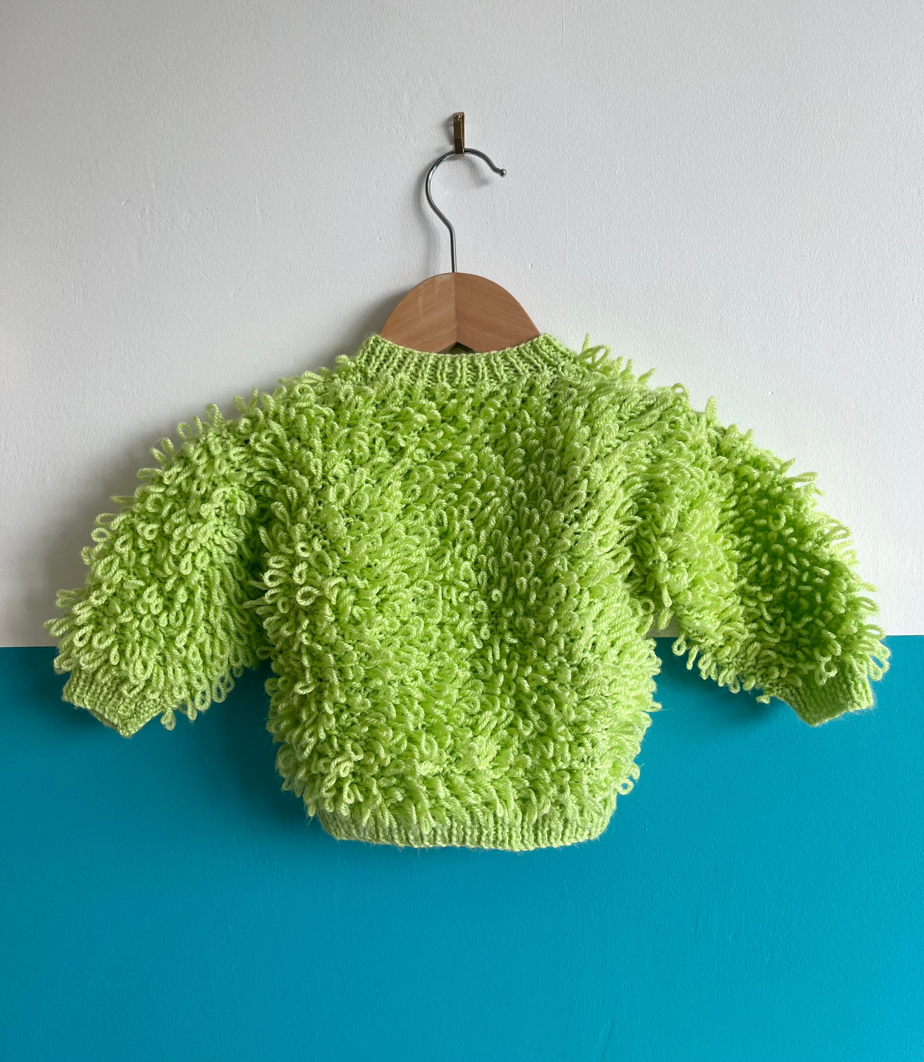 Lime Green Hand Knitted Loop Cardigan ~ 3-6 Months