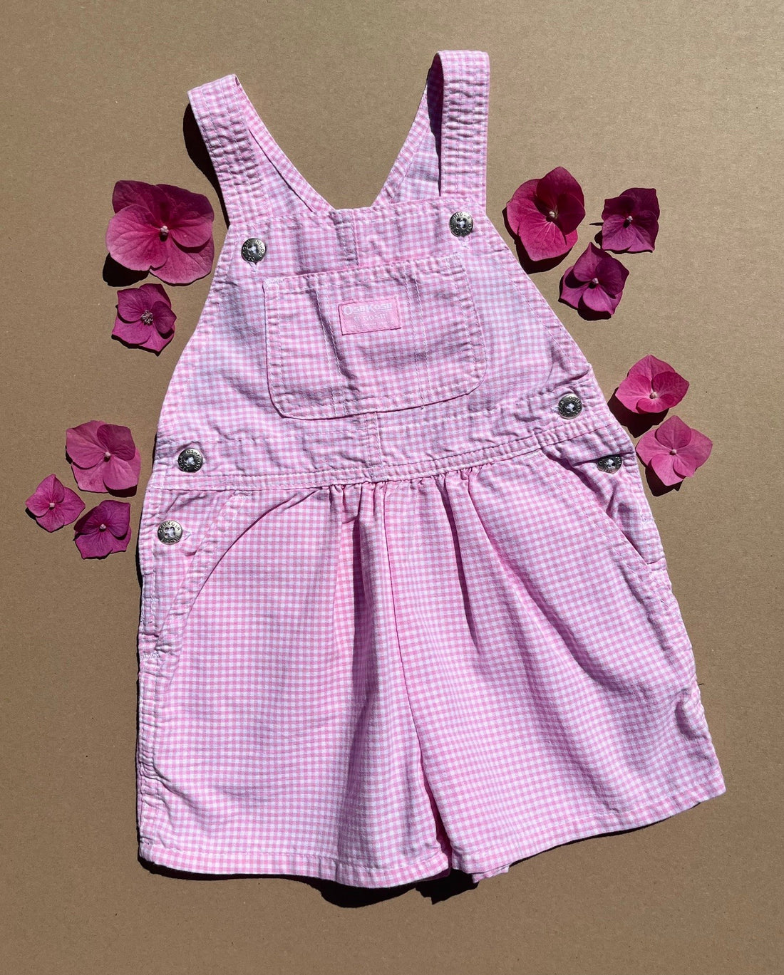 Vintage OshKosh Pink &amp; White Gingham Shortalls ~ 3 Years