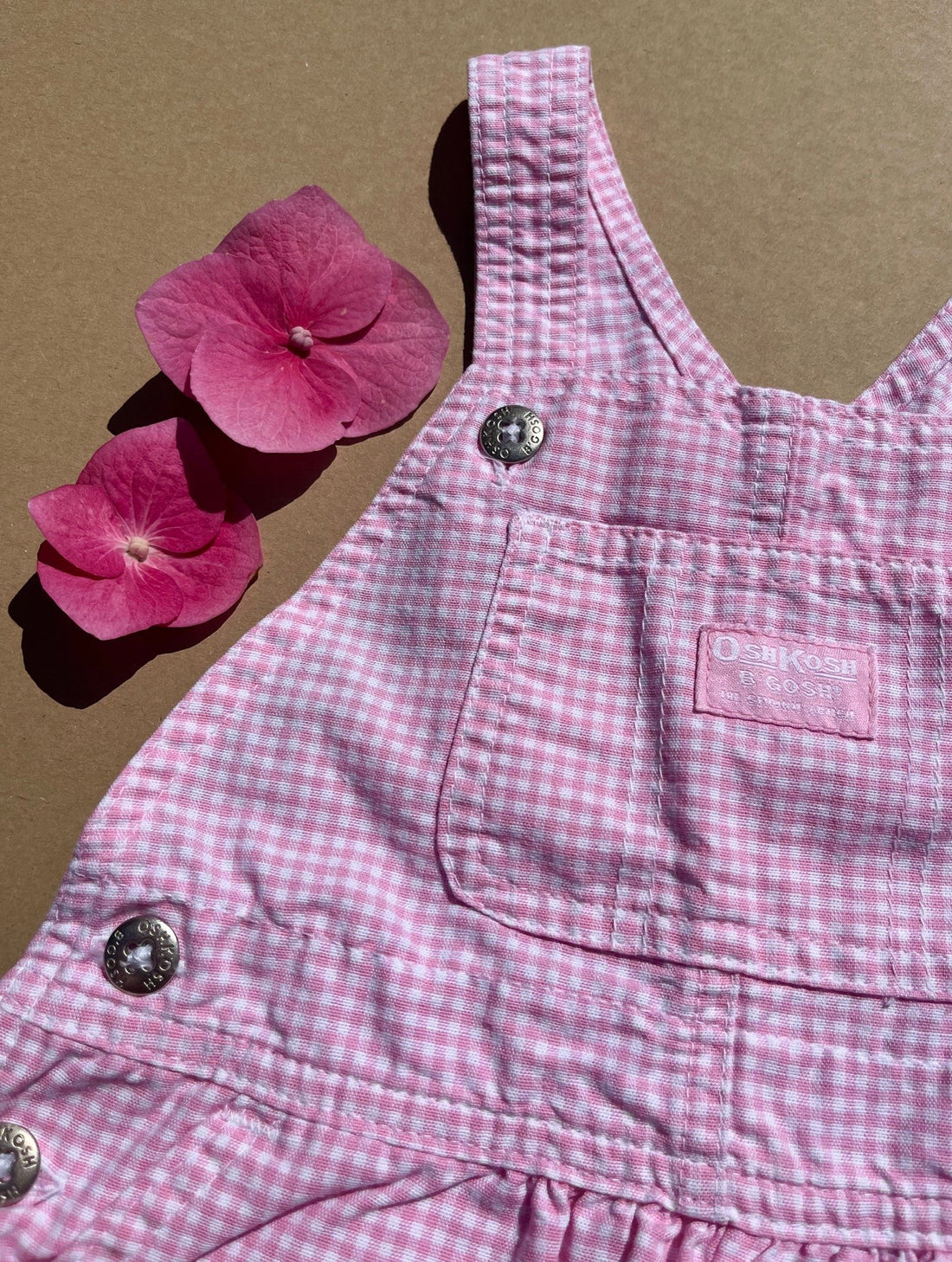 Vintage OshKosh Pink &amp; White Gingham Shortalls ~ 3 Years