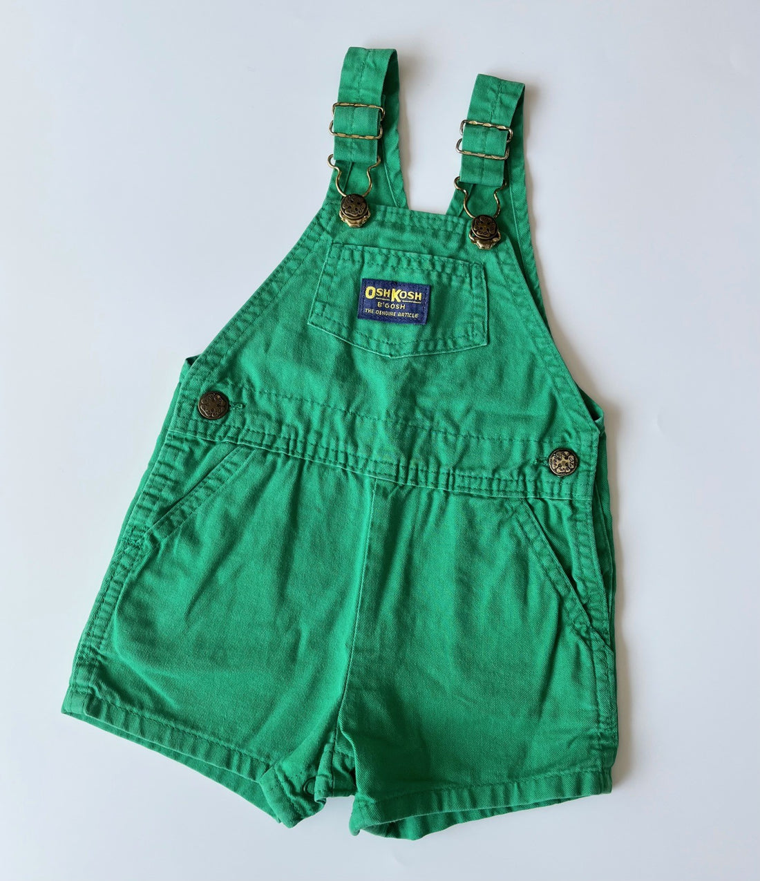 Vintage OshKosh Apple Green Shortalls ~ 3-6 Months