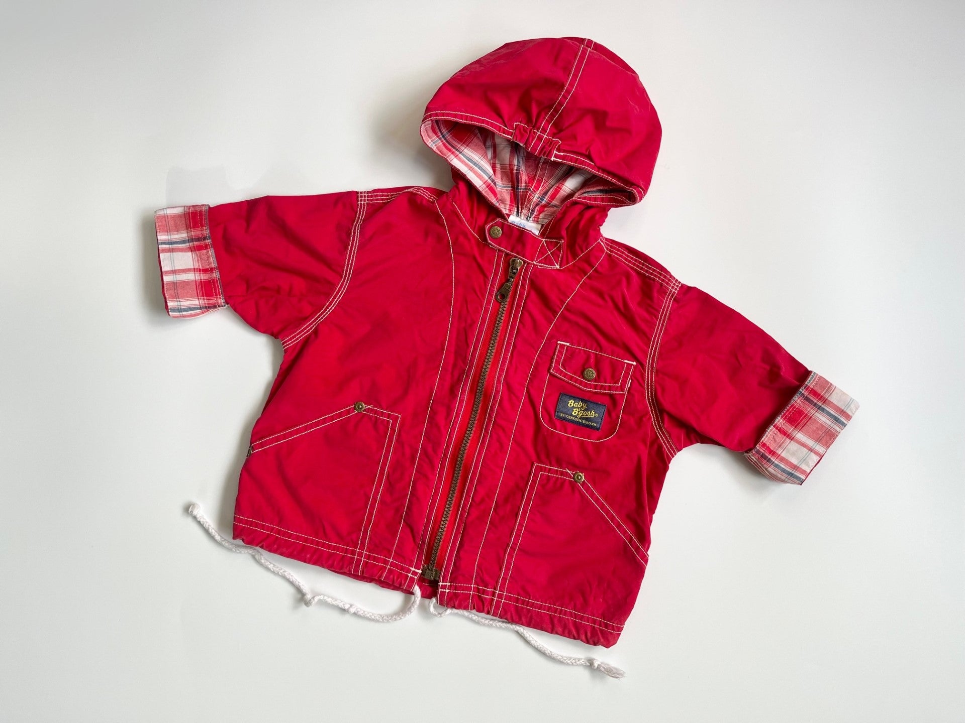 Vintage OshKosh Red Windbreaker With Check Detailing ~ 12-18 Months