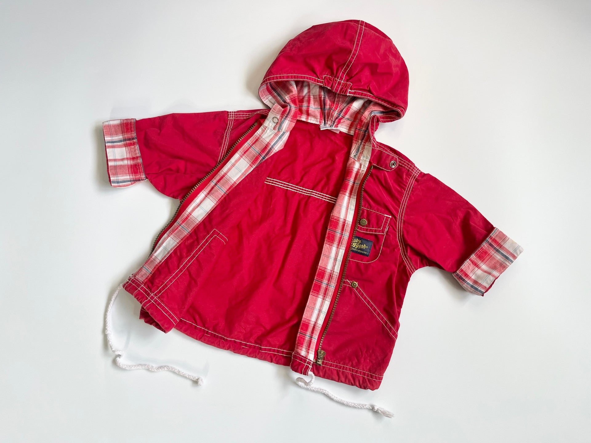 Vintage OshKosh Red Windbreaker With Check Detailing ~ 12-18 Months