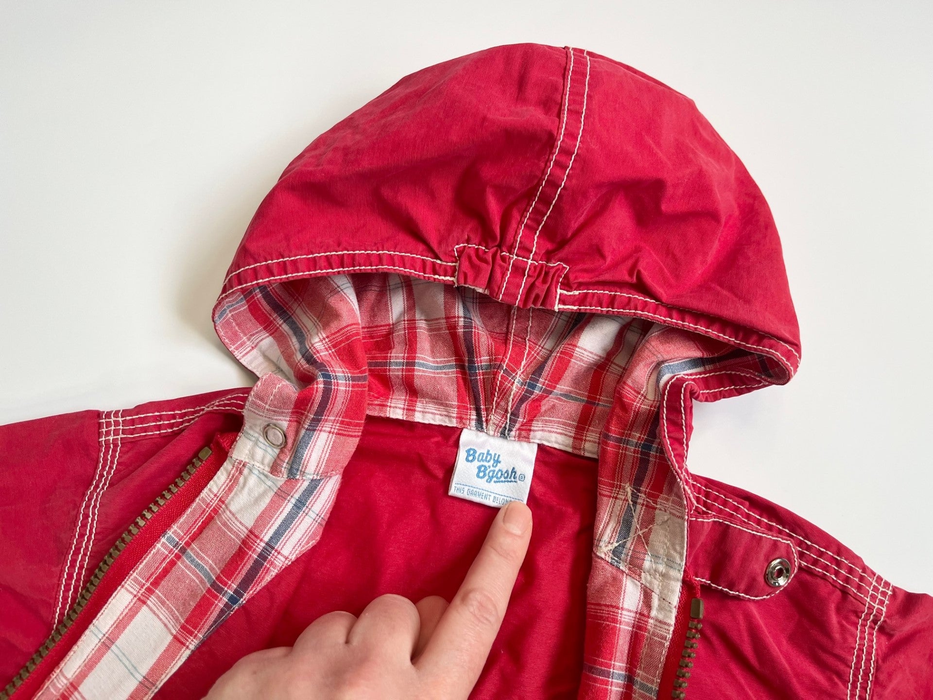 Vintage OshKosh Red Windbreaker With Check Detailing ~ 12-18 Months