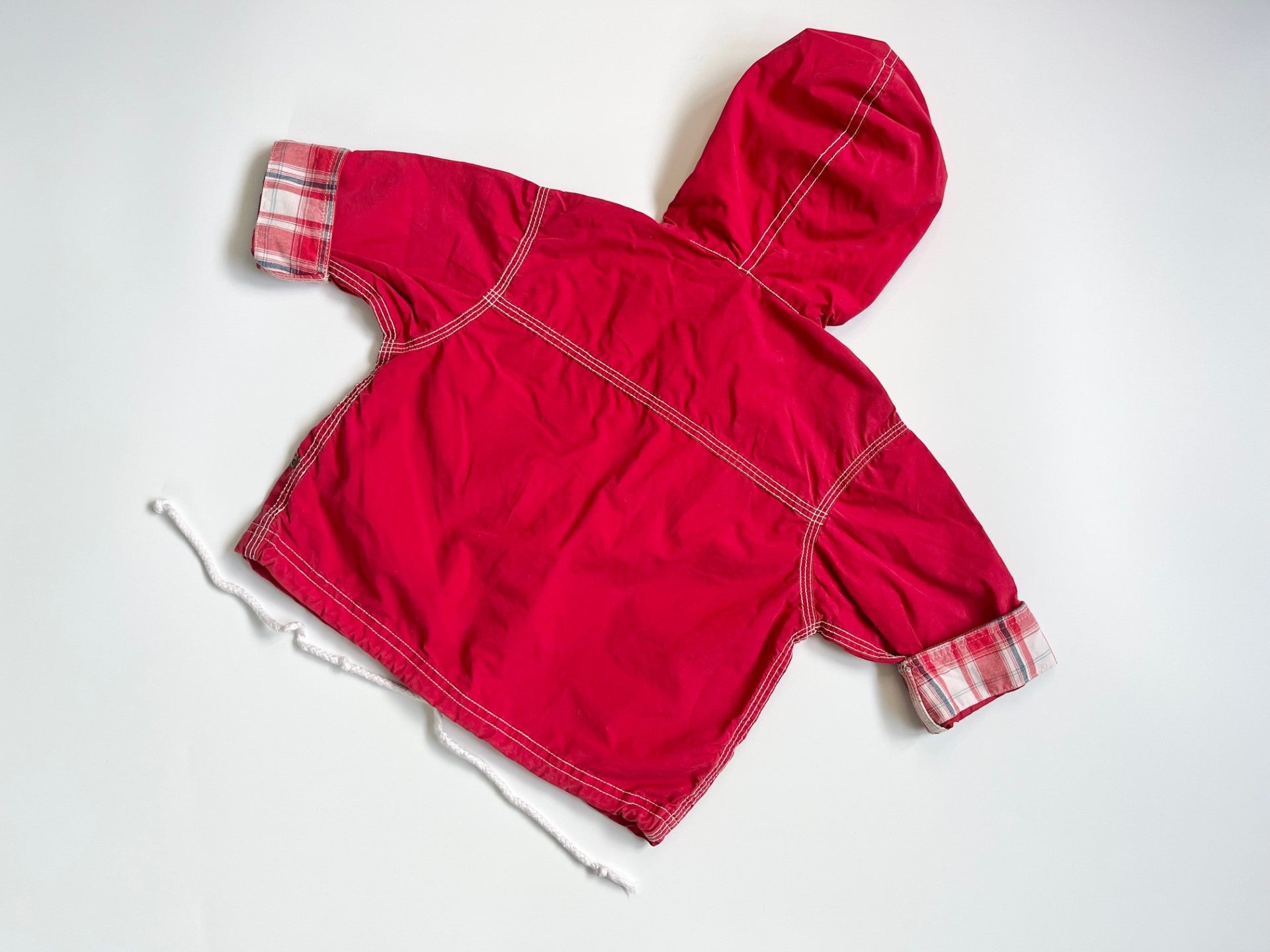 Vintage OshKosh Red Windbreaker With Check Detailing ~ 12-18 Months