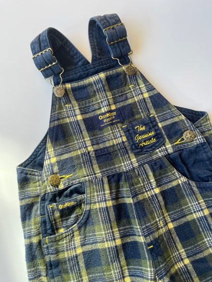 Retro OshKosh Navy &amp; Yellow Check Dungarees ~ 12-18 Months