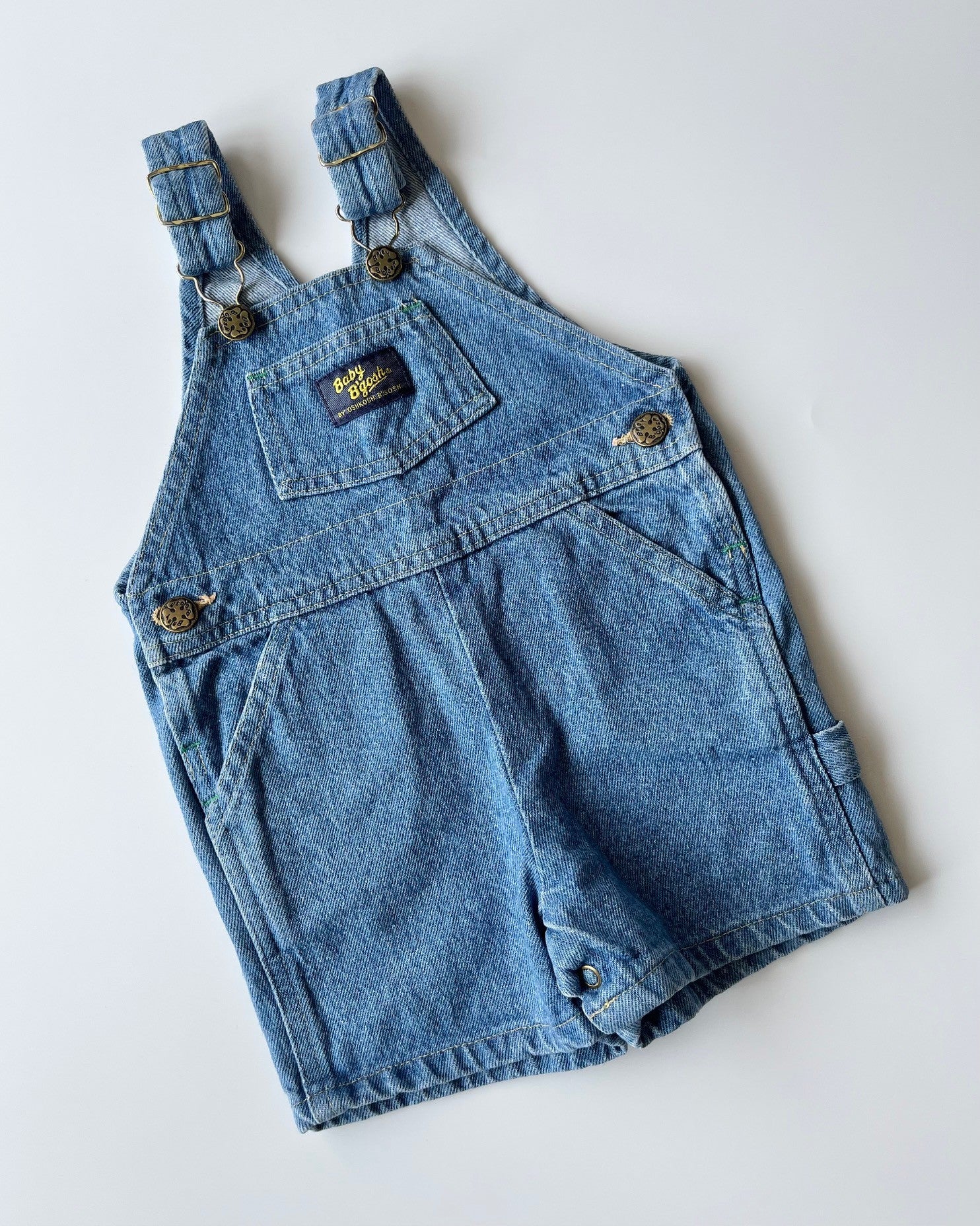 Vintage OshKosh Light Blue Denim Shortalls ~ 9-12 Months