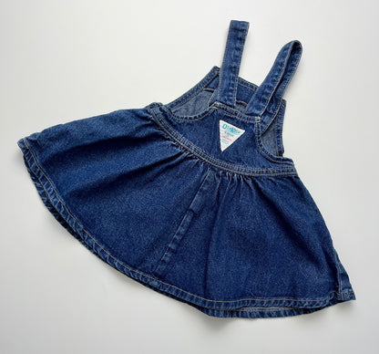 Vintage OshKosh Dark Blue Denim Pinafore Dress ~ 9-12 Months