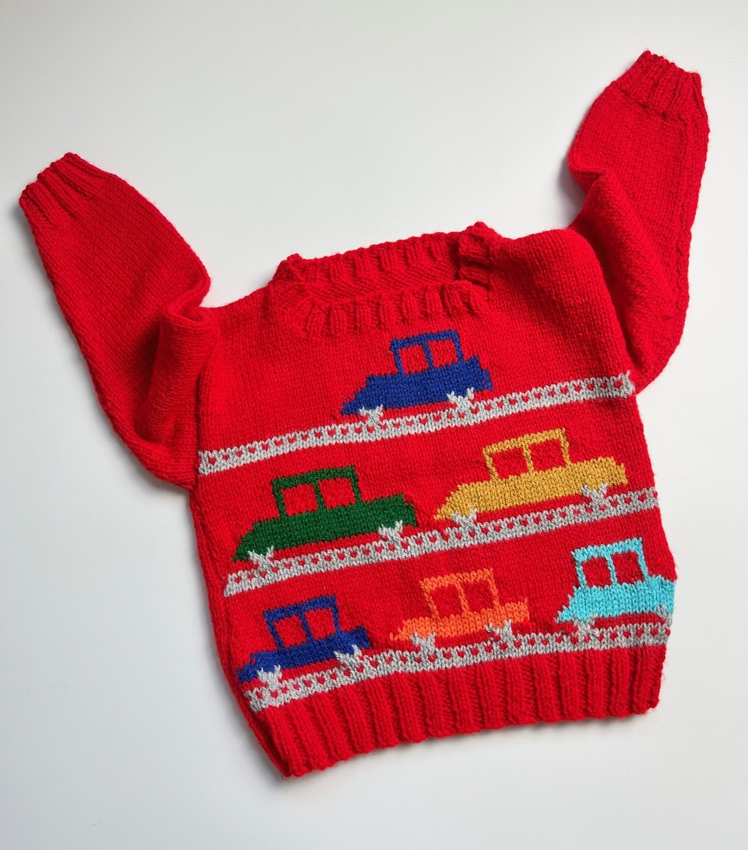 Red Car Design Hand Knitted Jumper ~ 2-3 Years