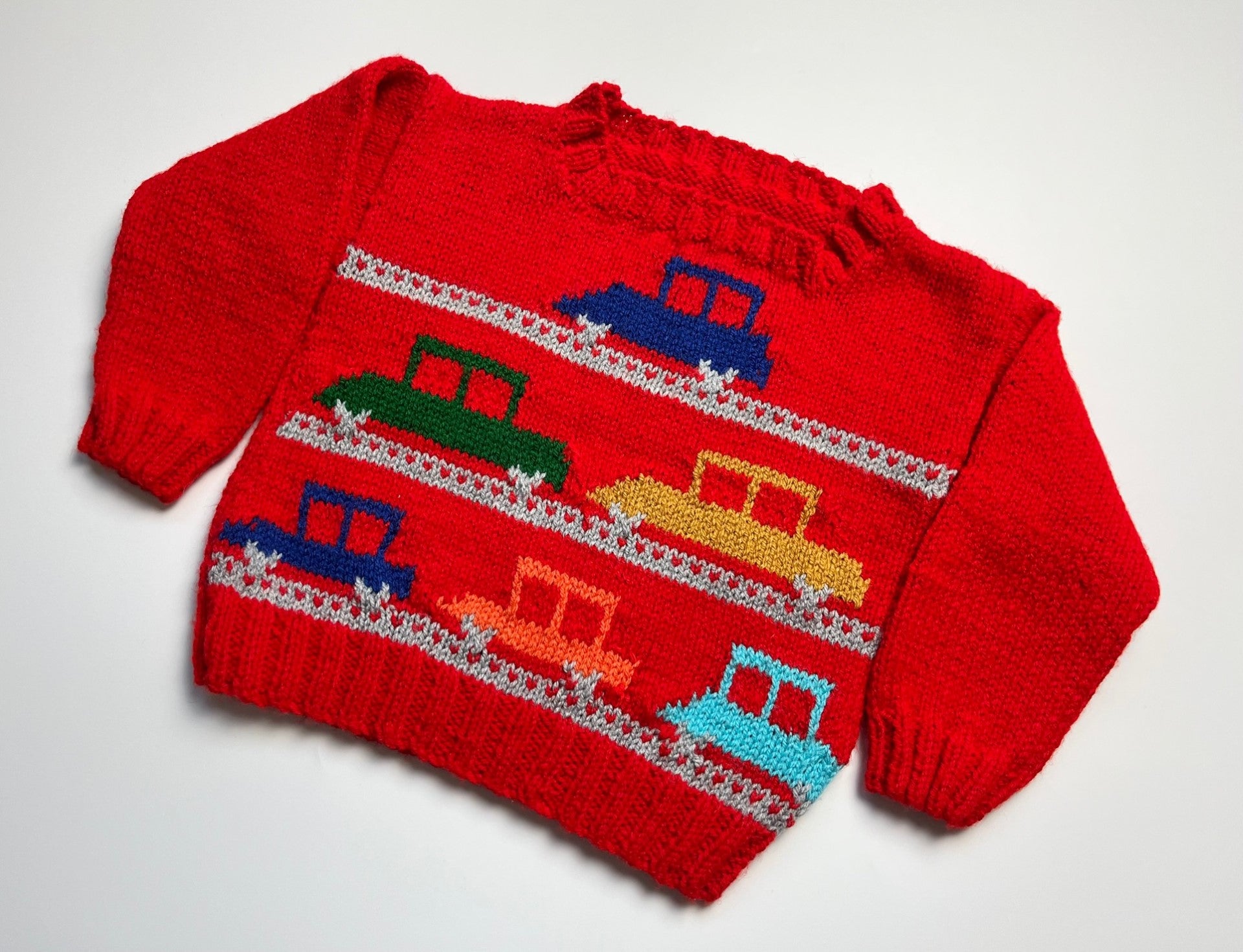 Red Car Design Hand Knitted Jumper ~ 2-3 Years