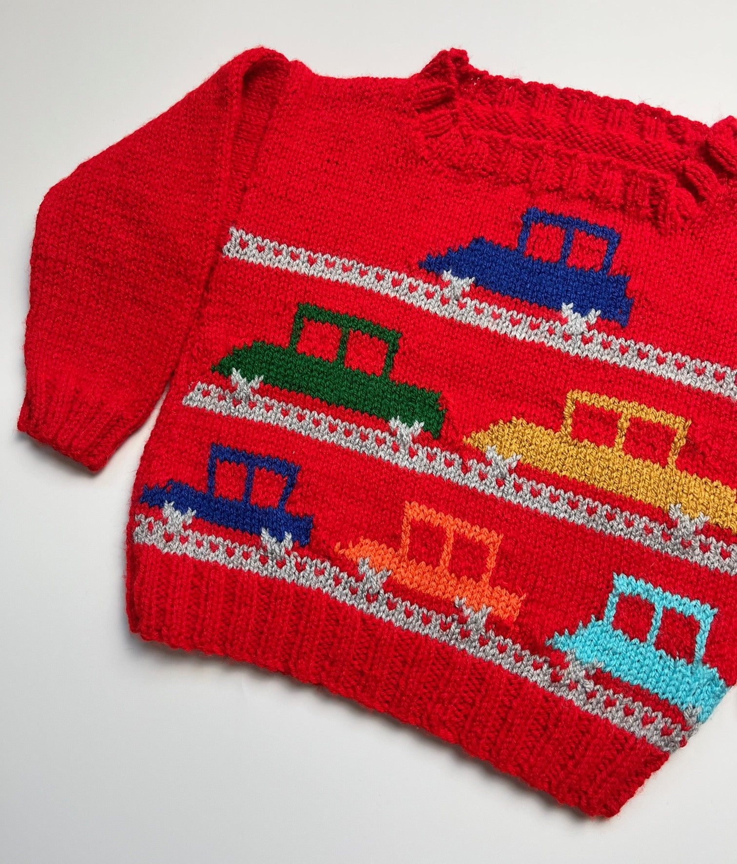 Red Car Design Hand Knitted Jumper ~ 2-3 Years