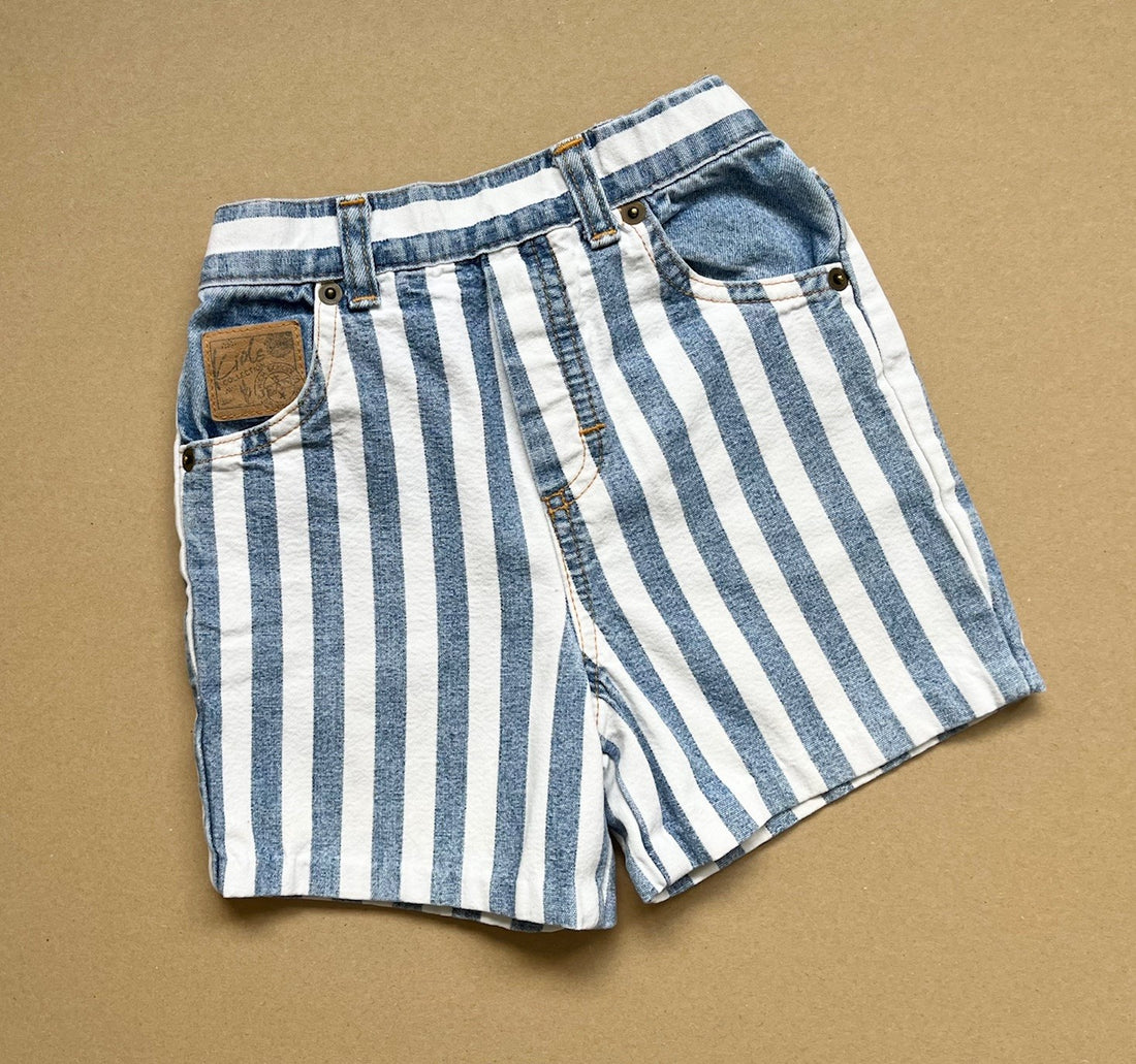 Vintage St. Michael Blue &amp; White Striped Denim Shorts ~ 2-3 Years