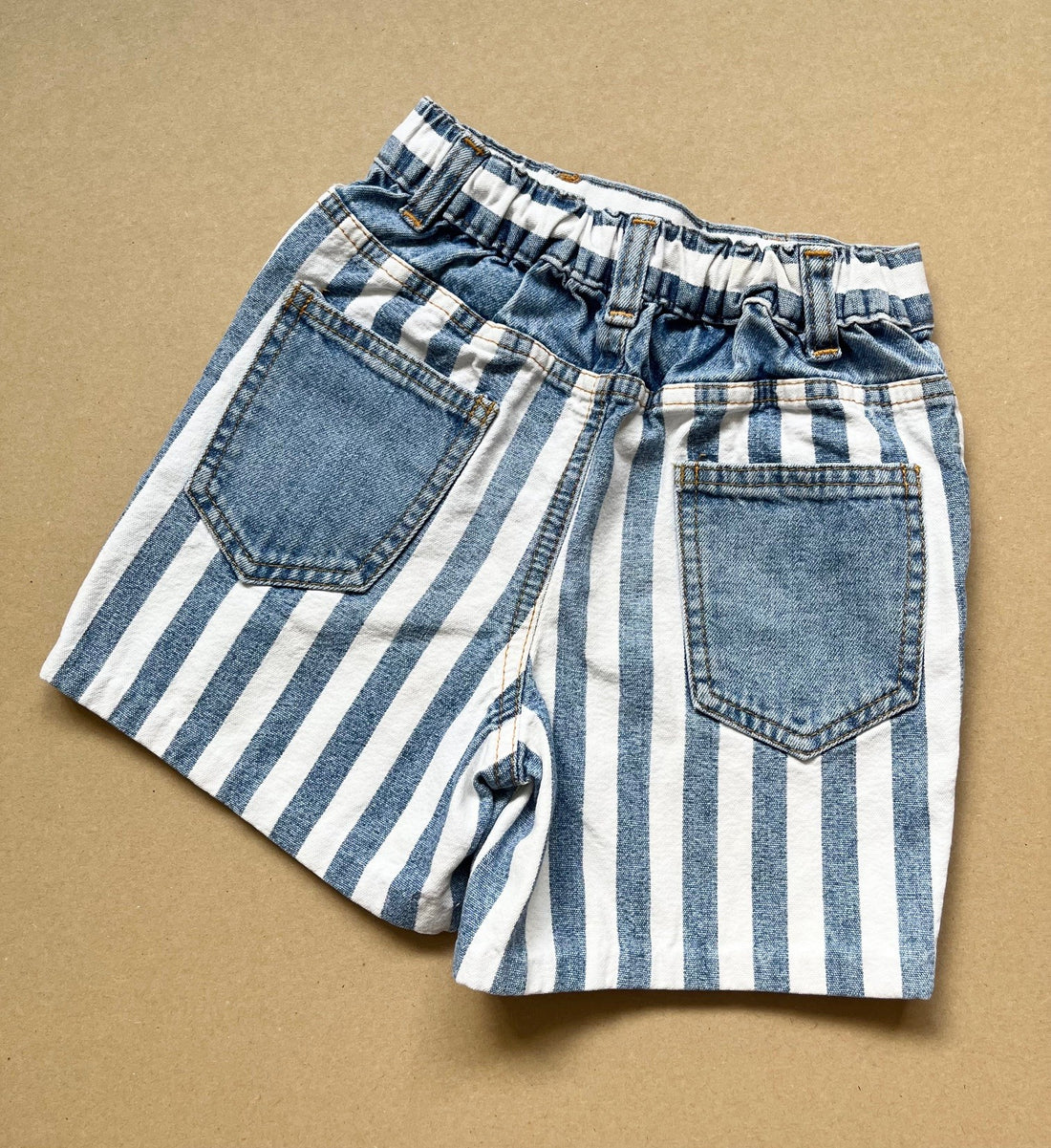 Vintage St. Michael Blue &amp; White Striped Denim Shorts ~ 2-3 Years