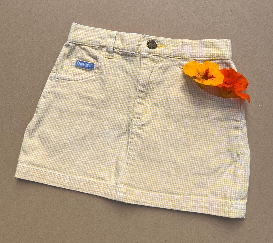 Vintage OshKosh Yellow & White Gingham Skirt ~ 3-4 Years