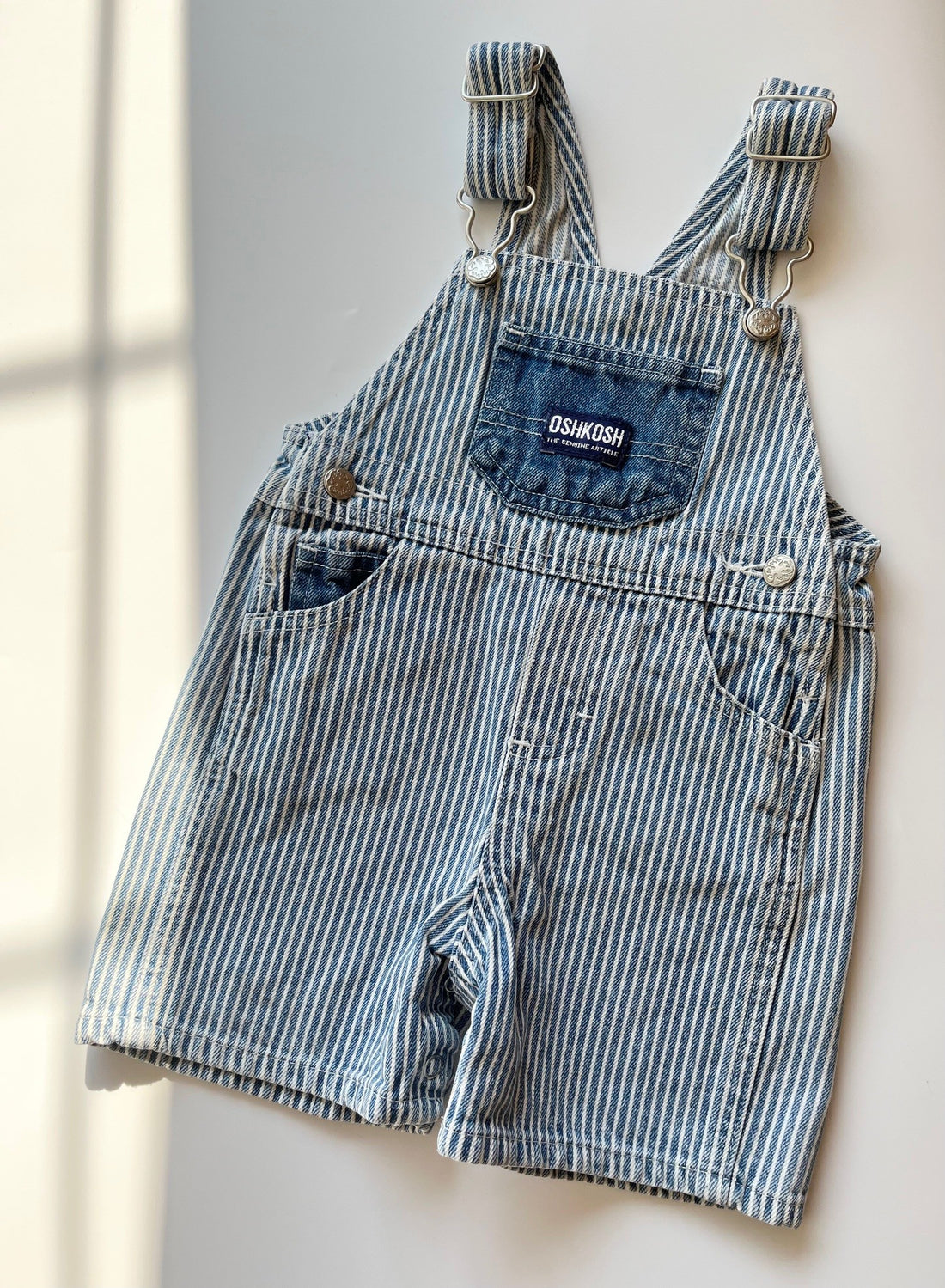 Vintage OshKosh Denim Hickory Stripe Shortalls ~ 12 Months