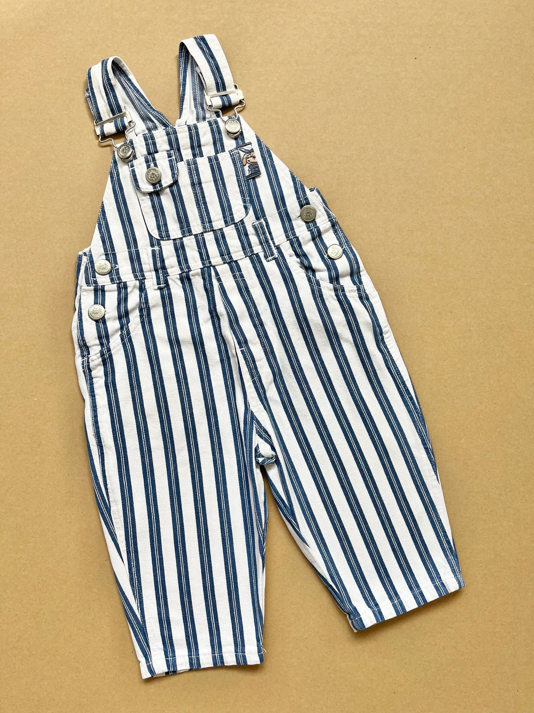 Vintage BHS Blue &amp; White Stripey Denim Dungarees ~ 12 Months