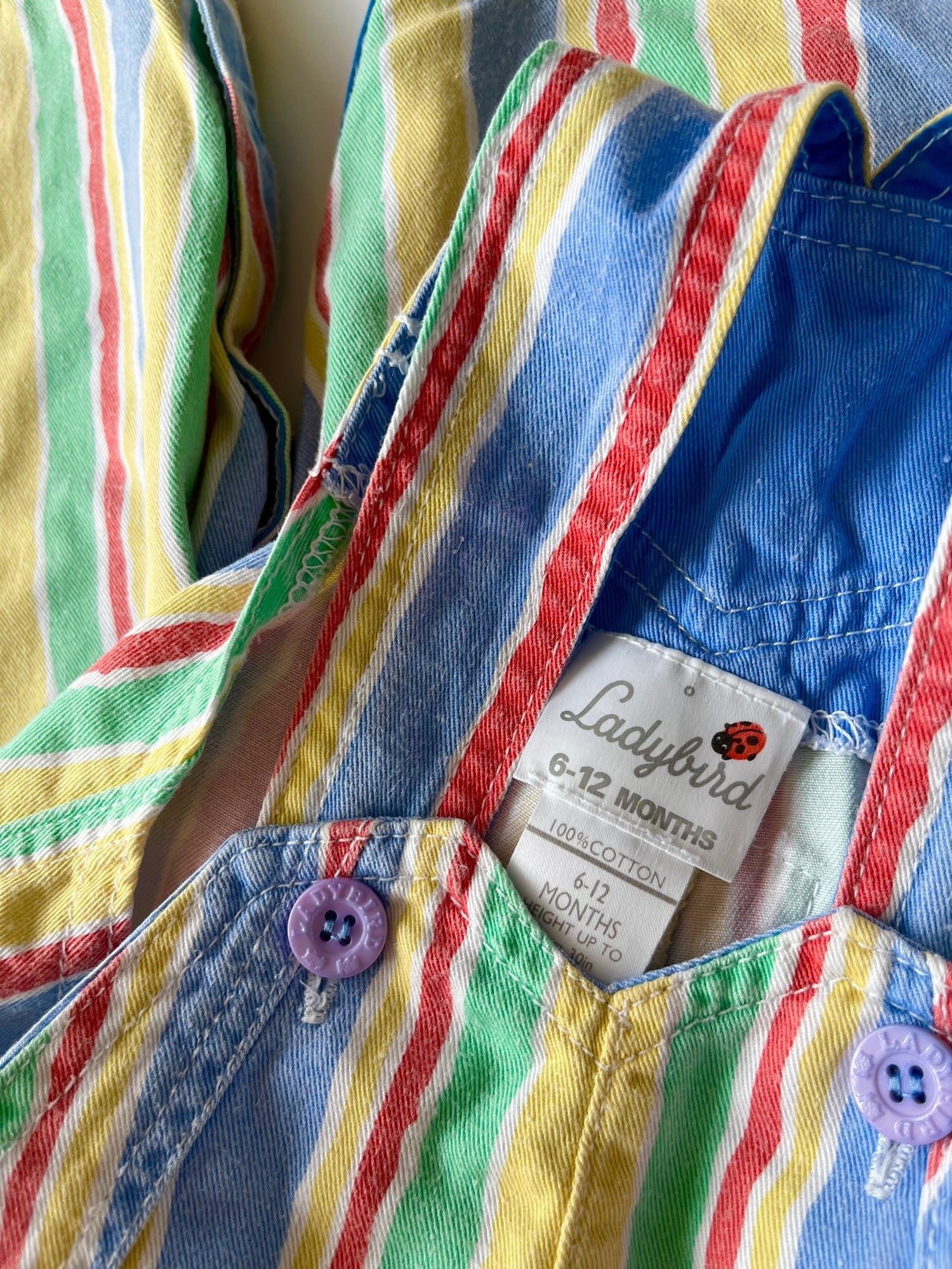 Vintage Ladybird Multi-Stripe Dungarees ~ 12 Months