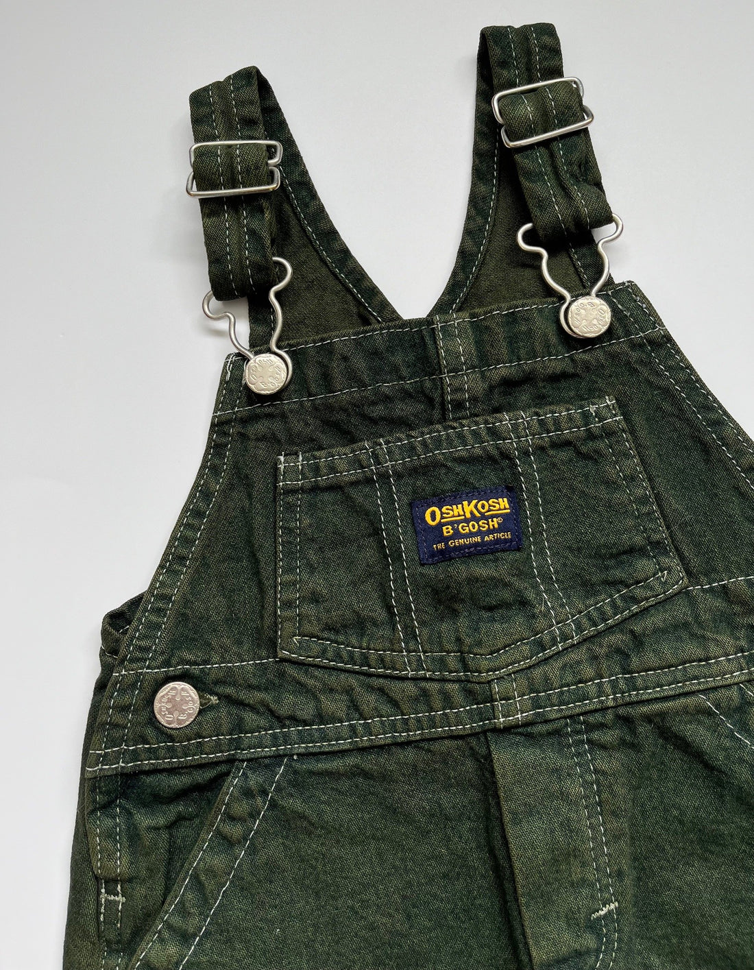 Vintage OshKosh Forest Green Denim Shortalls ~ 12-18 Months